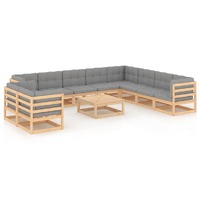 11 Piece Garden Lounge Set with Cushions Solid Pinewood