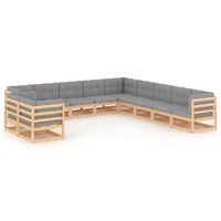  11 Piece Garden Lounge Set with Cushions Solid Pinewood
