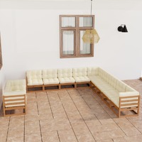  11 Piece Garden Lounge Set&amp;Cushions Honey Brown Solid Pinewood