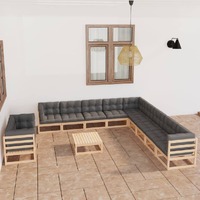  12 Piece Garden Lounge Set with Cushions Solid Pinewood