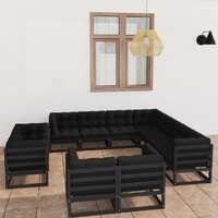 11 Piece Garden Lounge Set with Cushions Black Solid Pinewood
