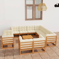  12 Piece Garden Lounge Set&amp;Cushions Honey Brown Solid Pinewood