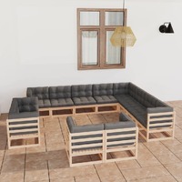  12 Piece Garden Lounge Set with Cushions Solid Pinewood