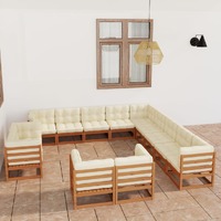  13 Piece Garden Lounge Set&amp;Cushions Honey Brown Solid Pinewood