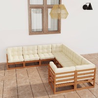  8 Piece Garden Lounge Set &amp; Cushions Honey Brown Solid Pinewood