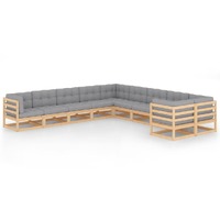  10 Piece Garden Lounge Set with Cushions Solid Pinewood