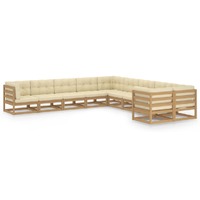  10 Piece Garden Lounge Set&amp;Cushions Honey Brown Solid Pinewood