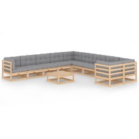  11 Piece Garden Lounge Set with Cushions Solid Pinewood