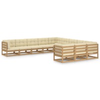  11 Piece Garden Lounge Set&amp;Cushions Honey Brown Solid Pinewood