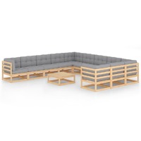 12 Piece Garden Lounge Set with Cushions Solid Pinewood