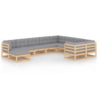  10 Piece Garden Lounge Set with Cushions Solid Pinewood