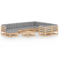  11 Piece Garden Lounge Set with Cushions Solid Pinewood