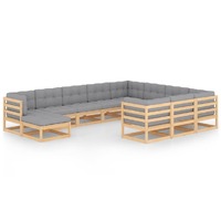  11 Piece Garden Lounge Set with Cushions Solid Pinewood