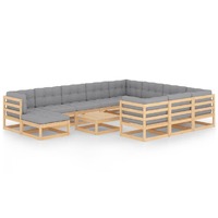  12 Piece Garden Lounge Set with Cushions Solid Pinewood