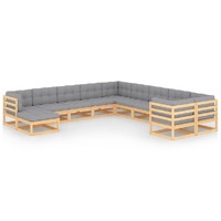 11 Piece Garden Lounge Set with Cushions Solid Pinewood