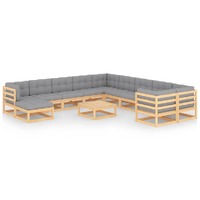  12 Piece Garden Lounge Set with Cushions Solid Pinewood