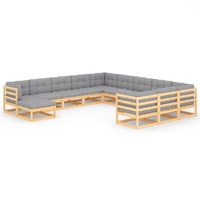  12 Piece Garden Lounge Set with Cushions Solid Pinewood