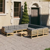  13 Piece Garden Lounge Set with Cushions Solid Pinewood