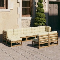 9 Piece Garden Lounge Set&amp;Cushions Honey Brown Solid Pinewood