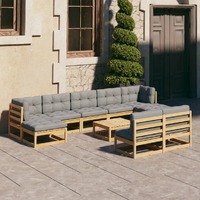  10 Piece Garden Lounge Set with Cushions Solid Pinewood