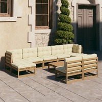  10 Piece Garden Lounge Set&amp;Cushions Honey Brown Solid Pinewood