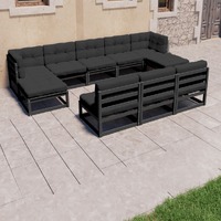  8 Piece Garden Lounge Set with Cushions Black Solid Pinewood