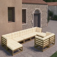  9 Piece Garden Lounge Set&amp;Cushions Honey Brown Solid Pinewood