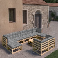  10 Piece Garden Lounge Set with Cushions Solid Pinewood