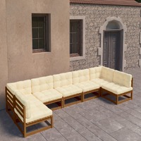  7 Piece Garden Lounge Set&amp;Cushions Honey Brown Solid Pinewood