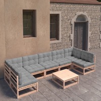  8 Piece Garden Lounge Set with Cushions Solid Pinewood