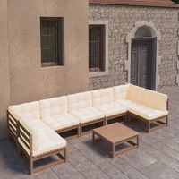  8 Piece Garden Lounge Set&amp;Cushions Honey Brown Solid Pinewood