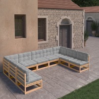  9 Piece Garden Lounge Set with Cushions Solid Pinewood