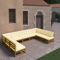  9 Piece Garden Lounge Set&amp;Cushions Honey Brown Solid Pinewood