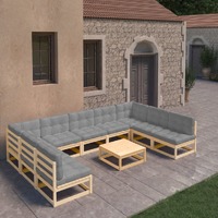  10 Piece Garden Lounge Set with Cushions Solid Pinewood