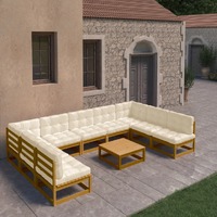  10 Piece Garden Lounge Set&amp;Cushions Honey Brown Solid Pinewood