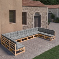 10 Piece Garden Lounge Set with Cushions Solid Pinewood