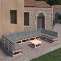  11 Piece Garden Lounge Set with Cushions Solid Pinewood