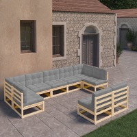  9 Piece Garden Lounge Set with Cushions Solid Pinewood