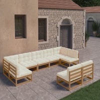  9 Piece Garden Lounge Set&amp;Cushions Honey Brown Solid Pinewood