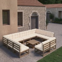  10 Piece Garden Lounge Set&amp;Cushions Honey Brown Solid Pinewood