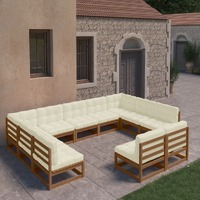  11 Piece Garden Lounge Set&amp;Cushions Honey Brown Solid Pinewood