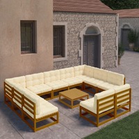  12 Piece Garden Lounge Set&amp;Cushions Honey Brown Solid Pinewood