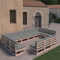  13 Piece Garden Lounge Set with Cushions Solid Pinewood