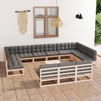  14 Piece Garden Lounge Set with Cushions Solid Pinewood