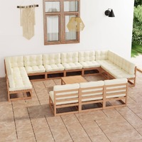  14 Piece Garden Lounge Set&amp;Cushions Honey Brown Solid Pinewood