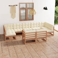  9 Piece Garden Lounge Set&amp;Cushions Honey Brown Solid Pinewood