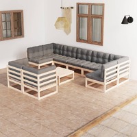  10 Piece Garden Lounge Set with Cushions Solid Pinewood