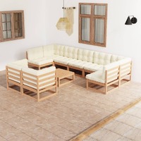  10 Piece Garden Lounge Set&amp;Cushions Honey Brown Solid Pinewood
