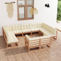  11 Piece Garden Lounge Set&amp;Cushions Honey Brown Solid Pinewood