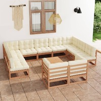  12 Piece Garden Lounge Set&amp;Cushions Honey Brown Solid Pinewood